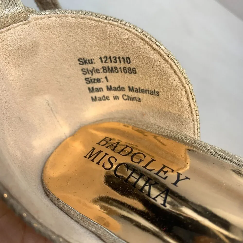 Badgley‎ Mischka Block Heel Sandals Girls Size 1 Gold Rhinestone Ankle Strap